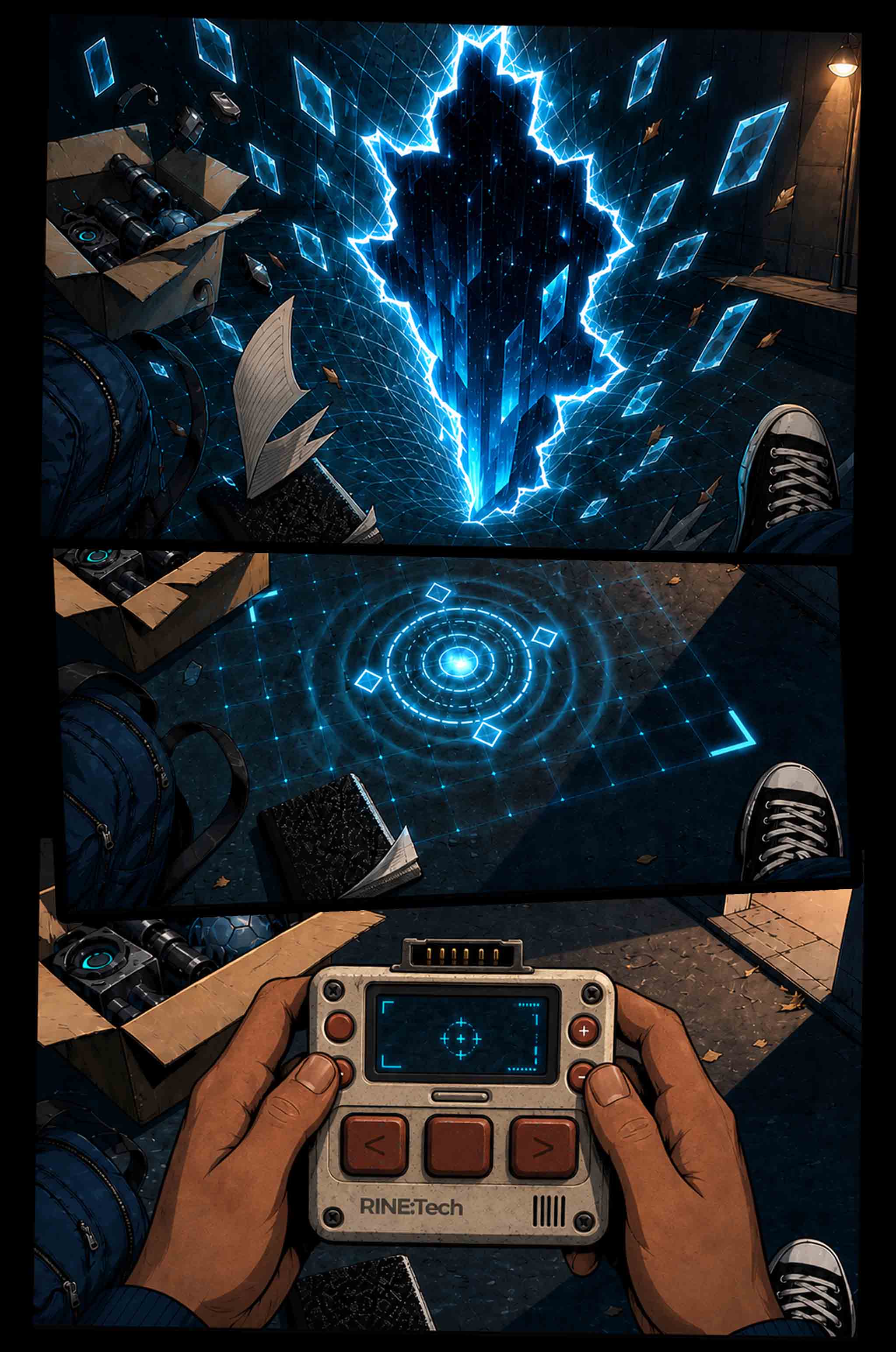 RINE game screenshot — AR portal activation